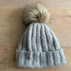BULA Cozy Gray Knit Pom-Pom Wool Blend Beanie
